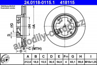 Brzdový kotouč ATE 24.0118-0115 (AT 418115) - SUBARU