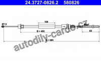 Tažné lanko, parkovací brzdy levá zadní ATE 24.3727-0826 (AT 580826) - PEUGEOT