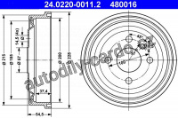 Brzdový buben ATE 24.0220-0011 (AT 480016) - OPEL