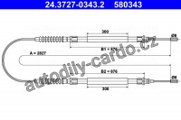 Tažné lanko, parkovací brzdy ATE 24.3727-0343 (AT 580343) - CITROËN, FIAT, PEUGEOT