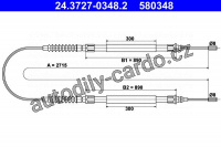 Tažné lanko, parkovací brzdy ATE 24.3727-0348 (AT 580348) - CITROËN, FIAT, PEUGEOT