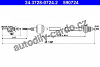 Tažné lanko, ovládání spojky ATE 24.3728-0724 (AT 590724)