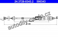 Tažné lanko, ovládání spojky ATE 24.3728-0343 (AT 590343)