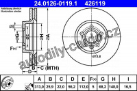Brzdový kotouč ATE 24.0126-0119 (AT 426119) - SEAT, VW