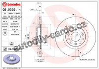 Brzdový kotouč BREMBO 09.9399.14 - FIAT