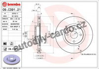 Brzdový kotouč BREMBO 09.C391.21 - ABARTH, FIAT, MAZDA