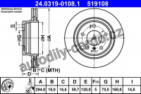 Brzdový kotouč ATE 24.0319-0108 (AT 519108) - Power Disc - BMW