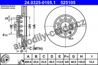 Brzdový kotouč ATE 24.0325-0105 (AT 525105) - Power Disc - AUDI, ŠKODA