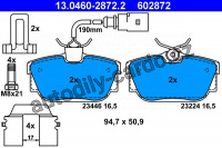 Sada brzdových destiček ATE 13.0460-2872 (AT 602872) - SEAT, VW