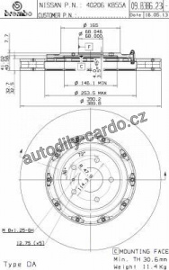 Brzdový kotouč BREMBO 09.B386.23 - NISSAN