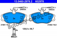 Sada brzdových destiček ATE 13.0460-2978 (AT 602978) - CITROËN, FIAT, PEUGEOT Sada brzdových destiček ATE 13.0460-2978 (AT 602978) - CITROËN, FIAT, PEUGEOT