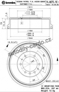 Brzdový buben BREMBO 14.A675.10 - NISSAN