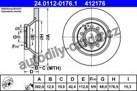 Brzdový kotouč ATE 24.0112-0176 (AT 412176) - AUDI Brzdový kotouč ATE 24.0112-0176 (AT 412176) - AUDI