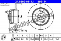 Brzdový kotouč ATE 24.0309-0114 (AT 590114) - Power Disc - MERCEDES-BENZ Brzdový kotouč ATE 24.0309-0114 (AT 590114) - Power Disc - MERCEDES-BENZ