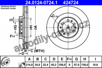 Brzdový kotouč ATE 24.0124-0724 (AT 424724) - MITSUBISHI Brzdový kotouč ATE 24.0124-0724 (AT 424724) - MITSUBISHI