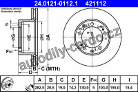 Brzdový kotouč ATE 24.0121-0112 (AT 421112) - PORSCHE Brzdový kotouč ATE 24.0121-0112 (AT 421112) - PORSCHE