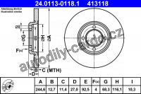 Brzdový kotouč ATE 24.0113-0118 (AT 413118) - FORD