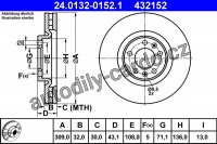 Brzdový kotouč ATE 24.0132-0152 (AT 432152) - PEUGEOT Brzdový kotouč ATE 24.0132-0152 (AT 432152) - PEUGEOT
