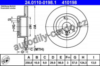Brzdový kotouč ATE 24.0110-0198 (AT 410198) - CITROËN Brzdový kotouč ATE 24.0110-0198 (AT 410198) - CITROËN