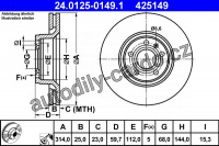 Brzdový kotouč ATE 24.0125-0149 (AT 425149) - AUDI Brzdový kotouč ATE 24.0125-0149 (AT 425149) - AUDI