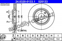 Brzdový kotouč ATE 24.0320-0133 (AT 520133) - Power Disc - CITROËN, PEUGEOT