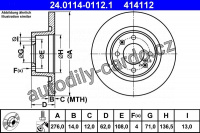 Brzdový kotouč ATE 24.0114-0112 (AT 414112) - CITROËN Brzdový kotouč ATE 24.0114-0112 (AT 414112) - CITROËN