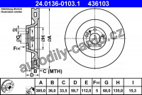 Brzdový kotouč ATE 24.0136-0103 (AT 436103) - AUDI Brzdový kotouč ATE 24.0136-0103 (AT 436103) - AUDI