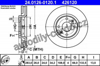 Brzdový kotouč ATE 24.0126-0120 (AT 426120) - CITROËN, PEUGEOT Brzdový kotouč ATE 24.0126-0120 (AT 426120) - CITROËN, PEUGEOT
