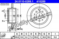 Brzdový kotouč ATE 24.0110-0289 (AT 410289) - VOLVO Brzdový kotouč ATE 24.0110-0289 (AT 410289) - VOLVO