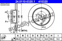 Brzdový kotouč ATE 24.0110-0320 (AT 410320) - TOYOTA Brzdový kotouč ATE 24.0110-0320 (AT 410320) - TOYOTA
