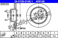 Brzdový kotouč ATE 24.0109-0148 (AT 409148) - TOYOTA Brzdový kotouč ATE 24.0109-0148 (AT 409148) - TOYOTA