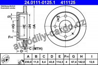 Brzdový kotouč ATE 24.0111-0125 (AT 411125) - HYUNDAI Brzdový kotouč ATE 24.0111-0125 (AT 411125) - HYUNDAI