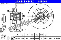 Brzdový kotouč ATE 24.0111-0148 (AT 411148) - RENAULT Brzdový kotouč ATE 24.0111-0148 (AT 411148) - RENAULT