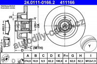 Brzdový kotouč ATE 24.0111-0166 (AT 411166) - RENAULT Brzdový kotouč ATE 24.0111-0166 (AT 411166) - RENAULT