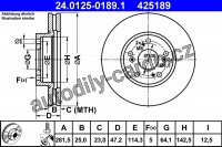 Brzdový kotouč ATE 24.0125-0189 (AT 425189) Brzdový kotouč ATE 24.0125-0189 (AT 425189)