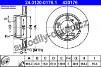 Brzdový kotouč ATE 24.0120-0176 (AT 420176) - PORSCHE Brzdový kotouč ATE 24.0120-0176 (AT 420176) - PORSCHE