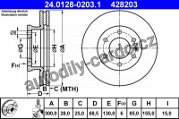 Brzdový kotouč ATE 24.0128-0203 (AT 428203) - MERCEDES-BENZ, VW Brzdový kotouč ATE 24.0128-0203 (AT 428203) - MERCEDES-BENZ, VW