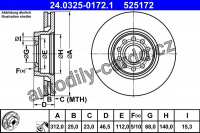 Brzdový kotouč ATE 24.0325-0172 (AT 525172) - Power Disc - ŠKODA, VW