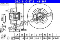 Brzdový kotouč ATE 24.0111-0167 (AT 411167) - RENAULT Brzdový kotouč ATE 24.0111-0167 (AT 411167) - RENAULT