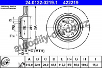 Brzdový kotouč ATE 24.0122-0219 (AT 422219) - AUDI, ŠKODA, VW Brzdový kotouč ATE 24.0122-0219 (AT 422219) - AUDI, ŠKODA, VW