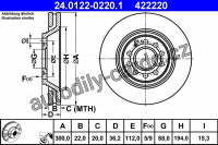 Brzdový kotouč ATE 24.0122-0220 (AT 422220) - AUDI Brzdový kotouč ATE 24.0122-0220 (AT 422220) - AUDI