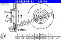 Brzdový kotouč ATE 24.0128-0118 (AT 428118) - ALFA ROMEO Brzdový kotouč ATE 24.0128-0118 (AT 428118) - ALFA ROMEO