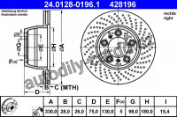 Brzdový kotouč ATE 24.0128-0196 (AT 428196) - PORSCHE Brzdový kotouč ATE 24.0128-0196 (AT 428196) - PORSCHE