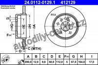 Brzdový kotouč ATE 24.0112-0129 (AT 412129) - MERCEDES-BENZ Brzdový kotouč ATE 24.0112-0129 (AT 412129) - MERCEDES-BENZ