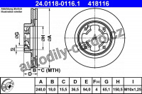 Brzdový kotouč ATE 24.0118-0116 (AT 418116) - SUBARU Brzdový kotouč ATE 24.0118-0116 (AT 418116) - SUBARU
