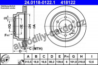 Brzdový kotouč ATE 24.0118-0122 (AT 418122) - ISUZU, OPEL