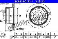 Brzdový kotouč ATE 24.0118-0143 (AT 418143) - TOYOTA Brzdový kotouč ATE 24.0118-0143 (AT 418143) - TOYOTA