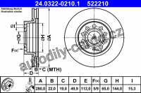Brzdový kotouč ATE 24.0322-0210 (AT 522210) - Power Disc - AUDI, SEAT, ŠKODA, VW Brzdový kotouč ATE 24.0322-0210 (AT 522210) - Power Disc - AUDI, SEAT, ŠKODA, VW