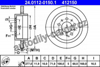 Brzdový kotouč ATE 24.0112-0150 (AT 412150) - VOLVO Brzdový kotouč ATE 24.0112-0150 (AT 412150) - VOLVO