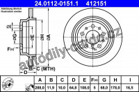 Brzdový kotouč ATE 24.0112-0151 (AT 412151) - VOLVO Brzdový kotouč ATE 24.0112-0151 (AT 412151) - VOLVO